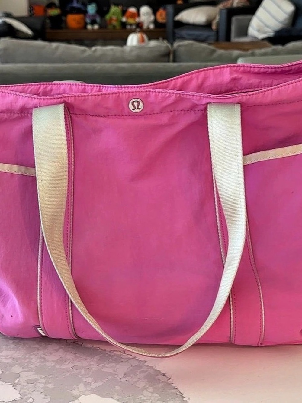 lululemon Daily Multi-Pocket Canvas Tote Bag Pink & White